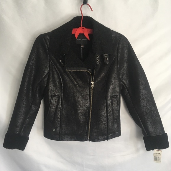 Rock & Republic Shearling Moto Jacket Tiny Fit XXS - Picture 2 of 6